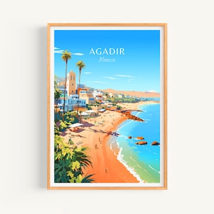 Poster di viaggio di Agadir - Arte murale del Marocco, il regalo perfetto e un ricordo di viaggio duraturo | Stampa artistica Stampa