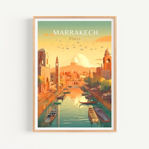 Poster di viaggio di Marrakech, poster del Marocco, poster vintage di Marrakech, poster di viaggio di Marrakech, poster retrò di Marrakech, regalo di viaggio, arte murale