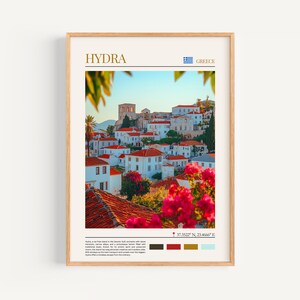 Poster Hydra - Arte murale greca, il regalo perfetto e un ricordo di viaggio duraturo | Stampa artistica di viaggio con paesaggio urbano, decorazione da parete