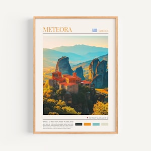 Poster di Meteora - Arte murale greca, il regalo perfetto e un ricordo di viaggio duraturo | Stampa artistica di viaggio con paesaggio urbano, decorazione da parete
