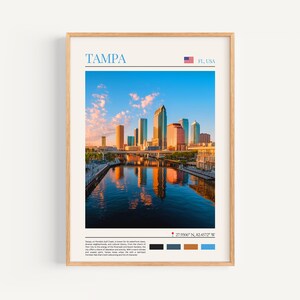 Poster di Tampa - USA Wall Art, il regalo perfetto e un ricordo di viaggio duraturo | Stampa artistica da parete con paesaggio urbano della Florida