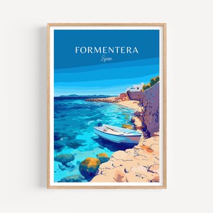 Póster de viaje de Formentera: arte mural de España, el regalo perfecto y un recuerdo de viaje duradero | Lámina artística Islas Baleares