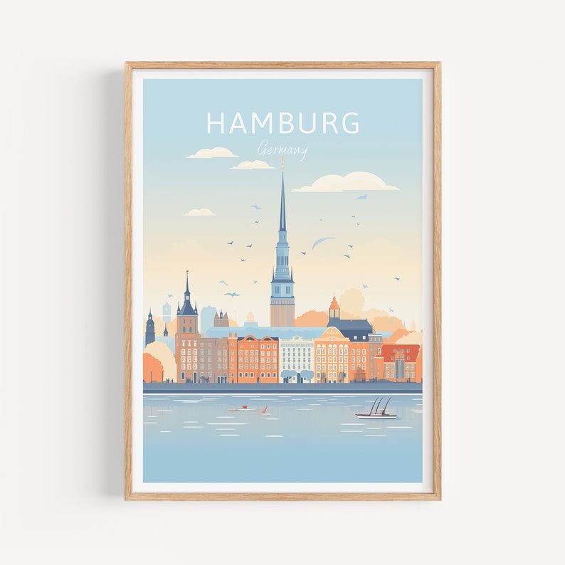Hamburg Travel Poster Germany Wall Art for Home Decor, the Perfect Gift