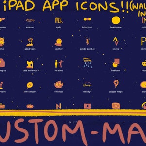 Paquete de íconos de aplicación con tema de dibujos animados de espacio personalizado para iPad o iPhone, tema lindo azul, amarillo y rojo con fondo de pantalla de noche estrellada
