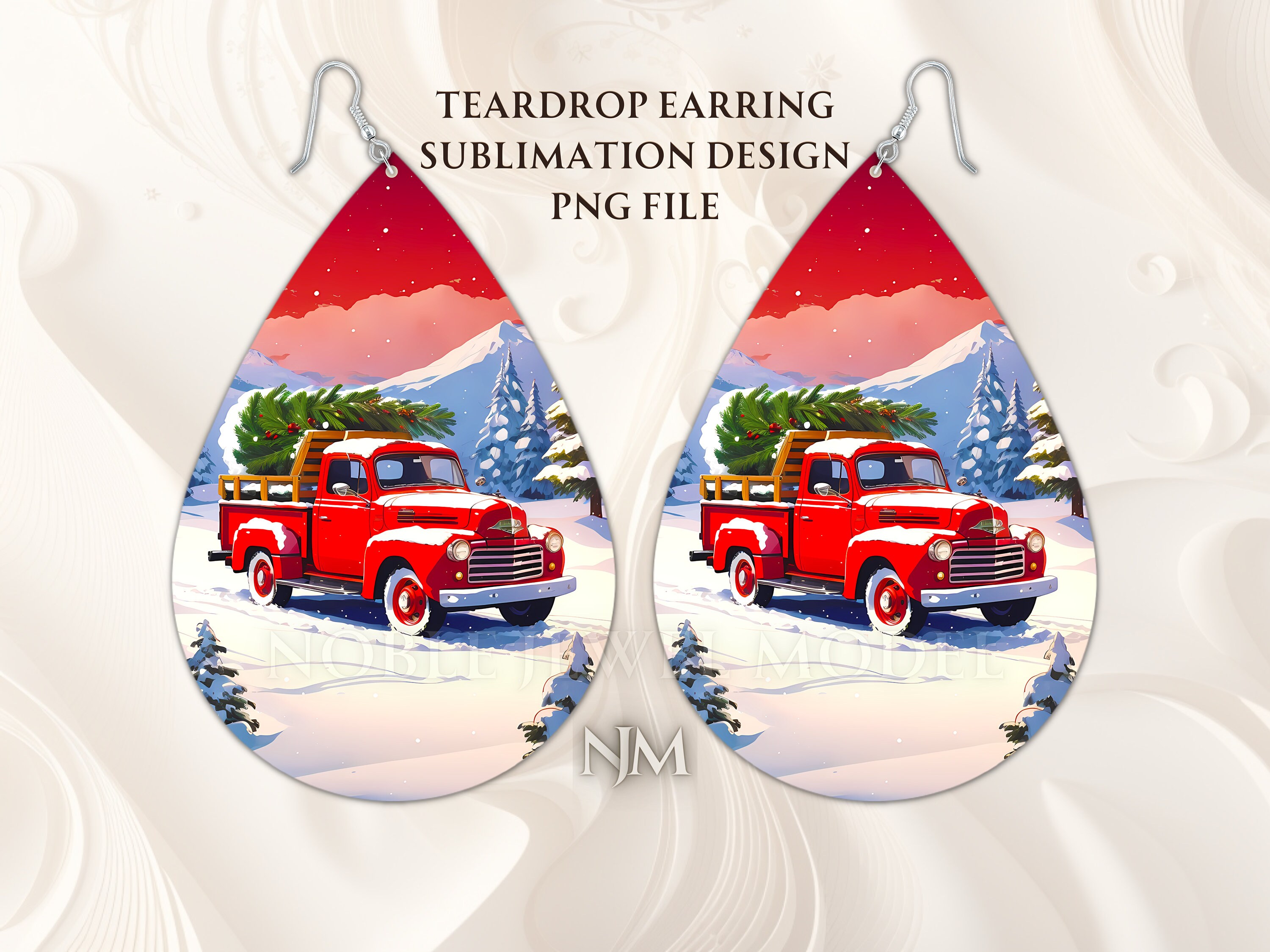 Instant Print) Digital Download - 4pc Tear drop red truck earring