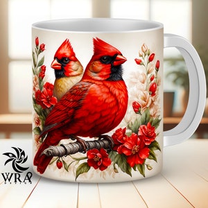 Red Cardinal Mug Wrap Designs, Coffee Mug Sublimation Designs, 15oz and 11oz Mug Wrap Png Files, Cardinal Bird Sublimation Wraps for Mugs