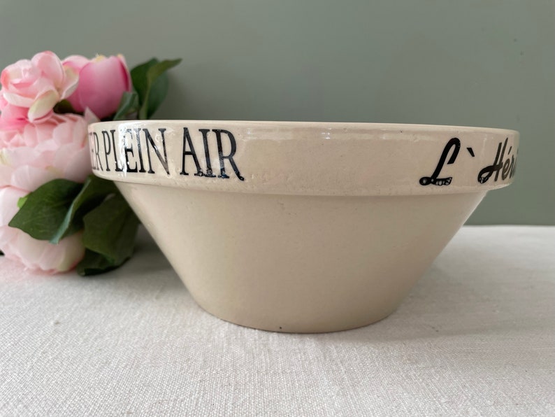 French Stoneware Mixing Bowl, Farmhouse Bowl, Beige Glazed Sandstone Charcuterie Bowl With