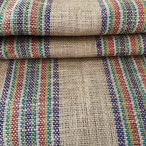 Unused Vintage French Striped Jute early 1900's, Hessian with Stripes Fabric, Crafts Upholstery  70 x 65 cms  27.5 x 25.5 inches