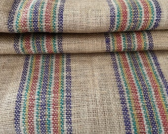 Unused Vintage French Striped Jute early 1900's, Hessian with Stripes Fabric, Crafts Upholstery  70 x 65 cms  27.5 x 25.5 inches