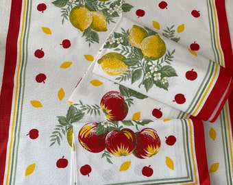 Coppia di strofinacci Metis in lino francese vintage inutilizzati, mele e limoni, 2 strofinacci francesi retrò vintage, cucina retrò Torchon francese vintage