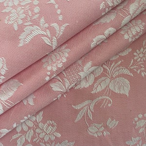 Vintage French Unused Damask Fabric, French Ticking, Toile de Matelas,  Reversible, Roses and Flowers