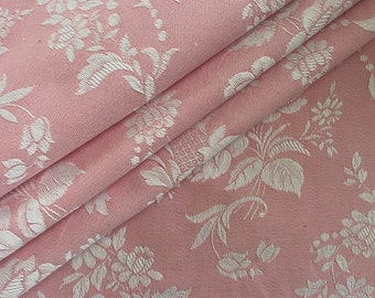 Vintage French Unused Damask Fabric, French Ticking, Toile de Matelas,  Reversible, Roses and Flowers