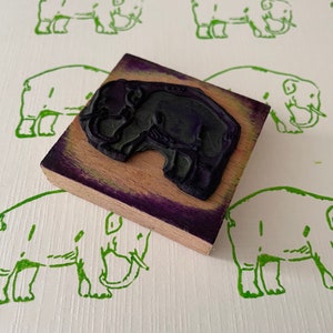 Bloque de madera de sellos escolares franceses antiguos: elefante, sellos para manualidades de elefante indio