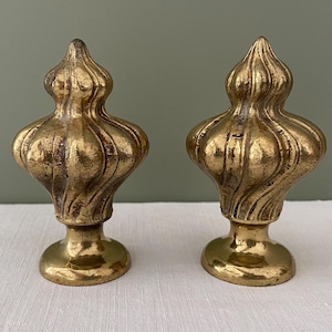 Lovely Pair of Vintage French Brass Curtain Finials, Curtain Pole Decoration, Vintage Curtain Pole Ends