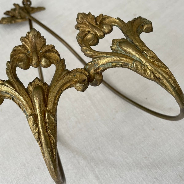 Reserved for Katie Pair Vintage French Ornate Ormolu Curtain Tie Backs Very Elegant, Fleur de Lys Chateau Chic