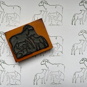 Timbri scolastici francesi d'epoca Blocco di legno - Timbri artigianali con pecore, pecorelle, agnelli