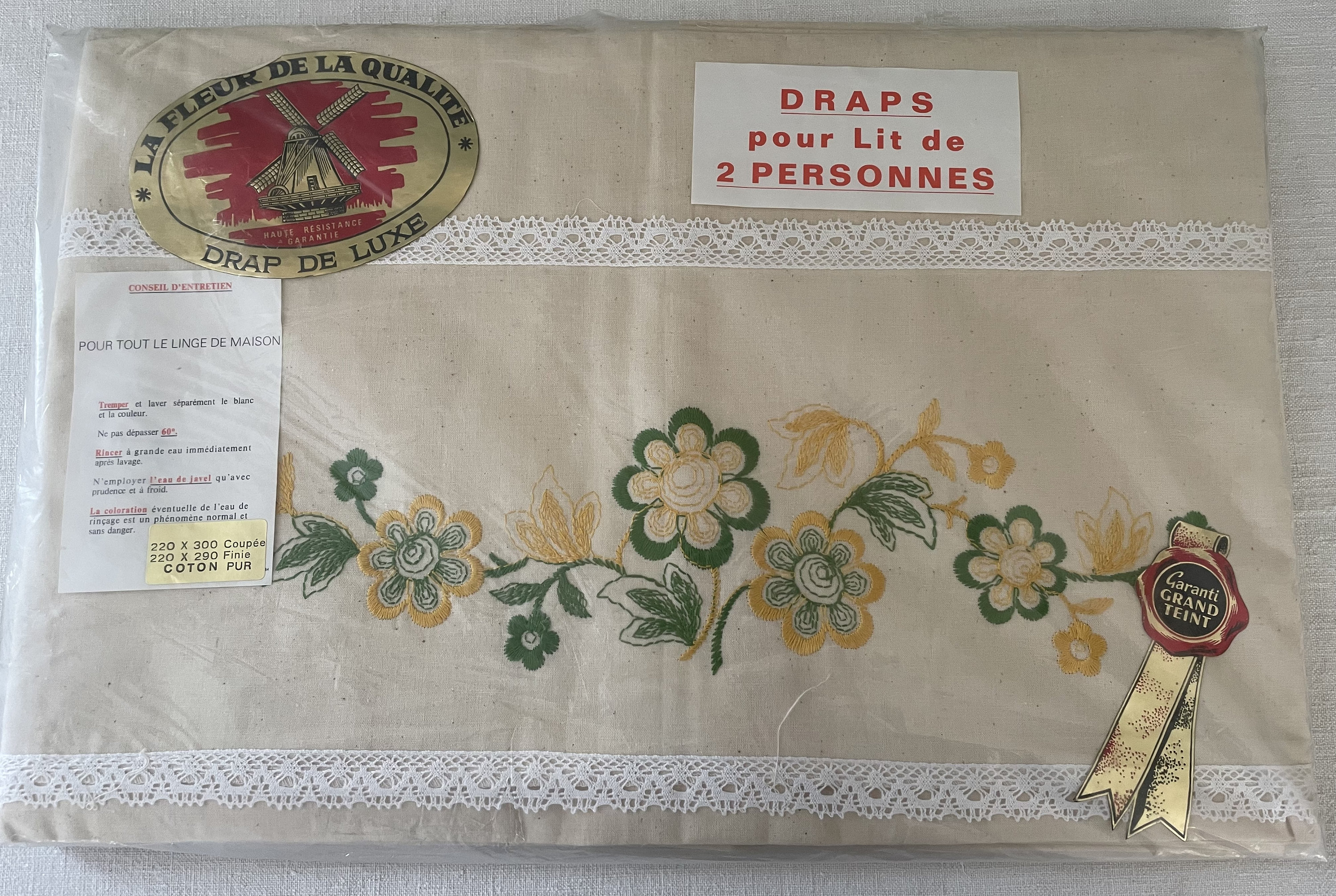 フランスアンティーク 1900年 ホームスパン リネンシーツ 220×230cm