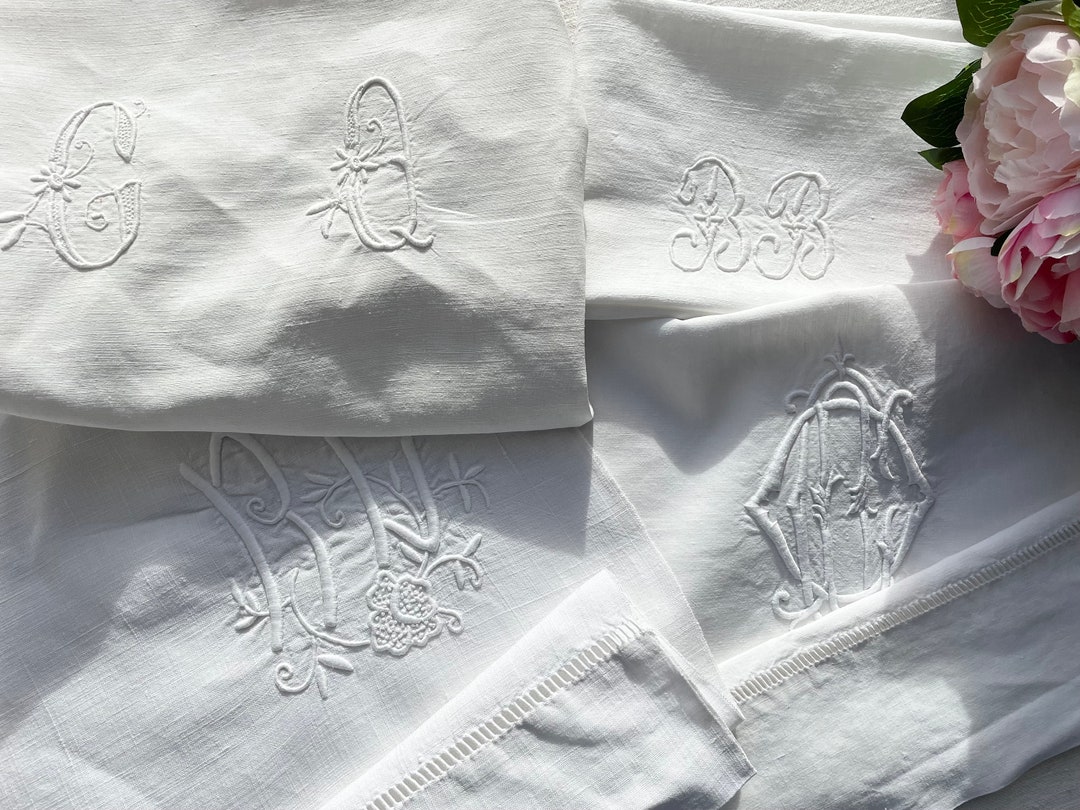 Antique French Linen Monogrammed Panel, Monogram Initials, Vintage ...