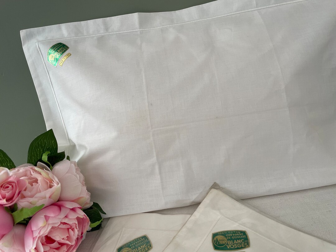 Vintage French Pillow Case Cover With Satin Stitch Edging