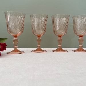 4 Large Vintage French Pink Glass Wine Glasses, Pink Blush Depression Glass, 1960&#39;s, Luminarc Rosaline, Pink Drinking Glasses