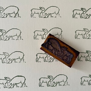 Vintage French School Stamps Wooden Block - Sheep and Lamb, Ewe and Lamb Crafting Stamps