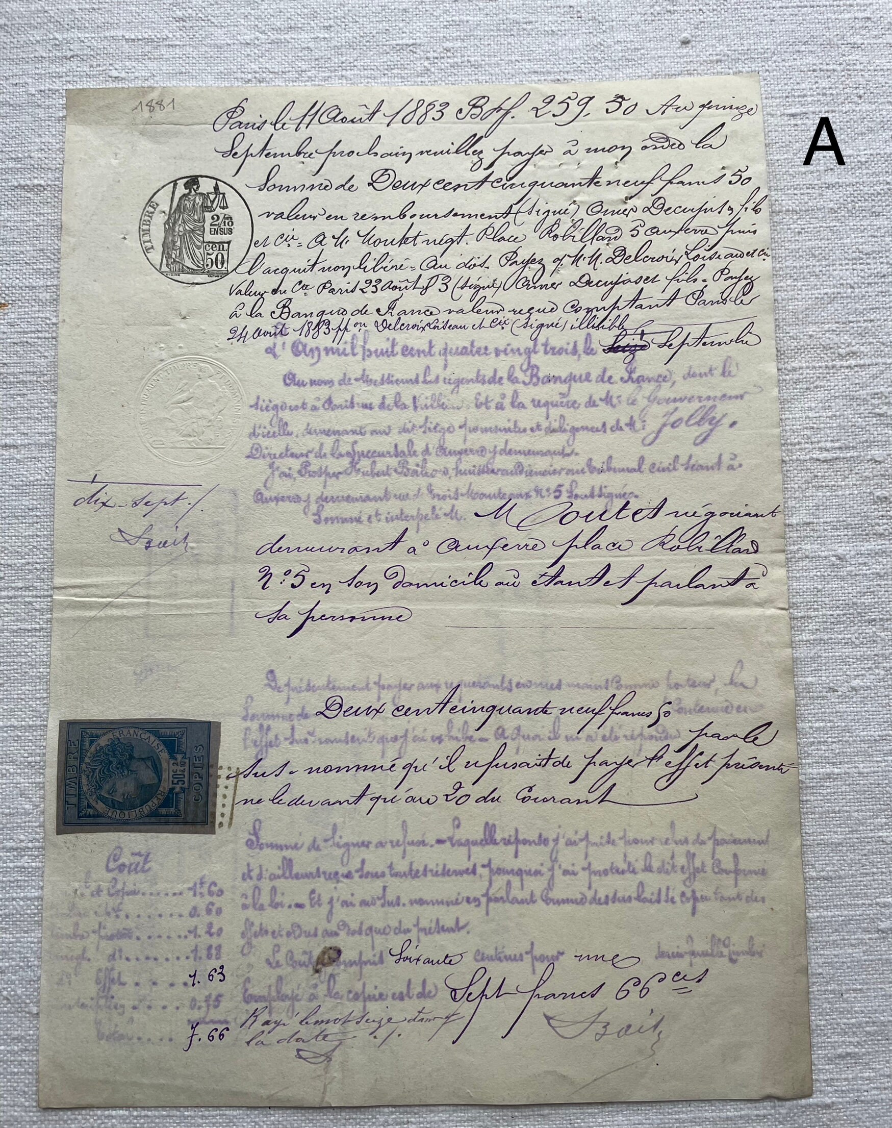 Antique French Handwritten Manuscript Dated 1883, Calligrapy