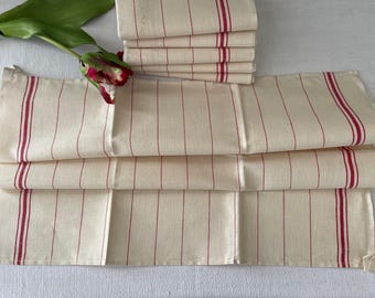 Vintage French Linen Metis Tea Towels, Vintage Dish Cloths Red  Stripes, Vintage Torchons, Fleur Bleue