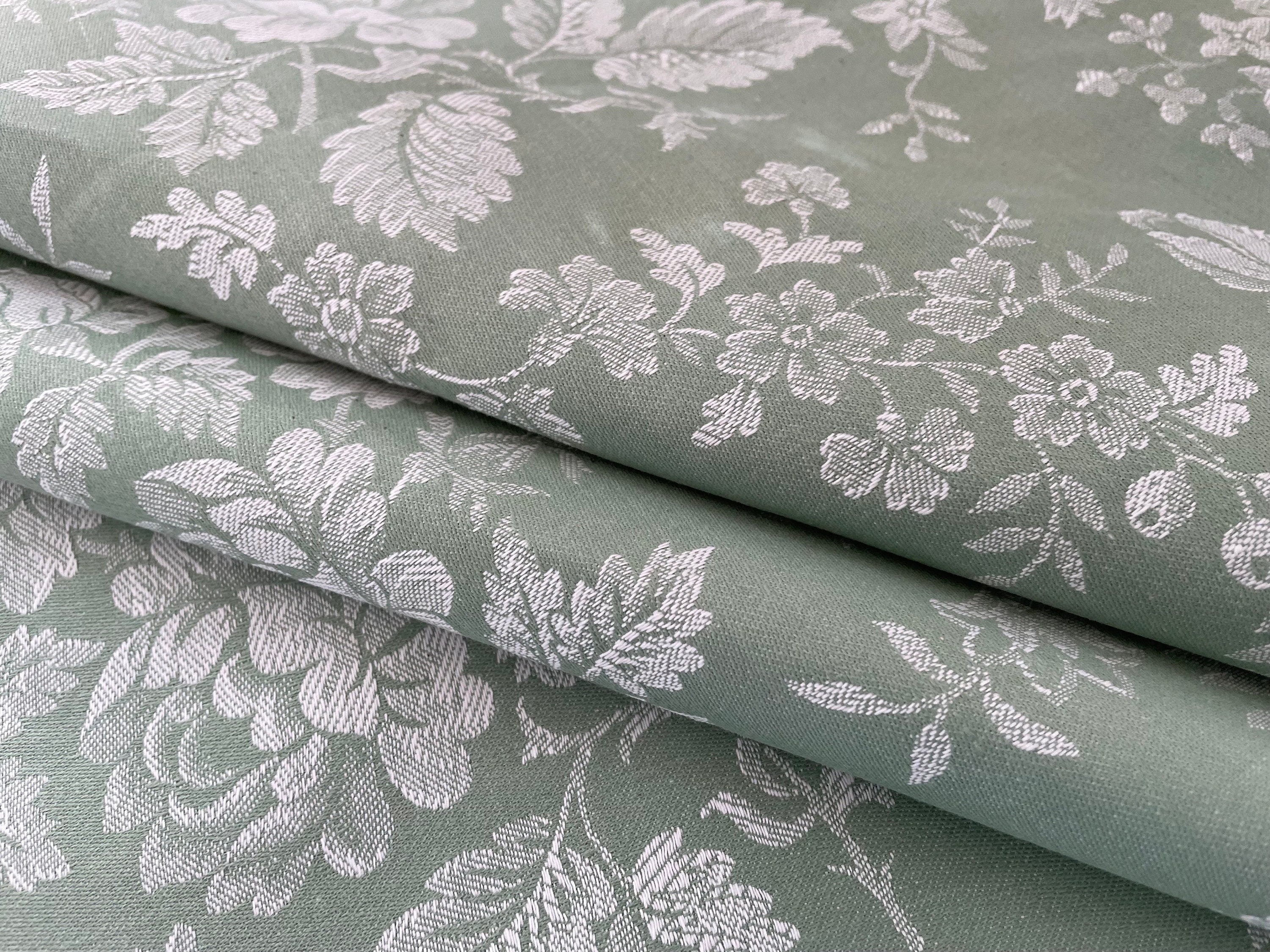 Toile De Matelas Ancienne - Motif Fleuri Bleu - Coupon Tissu Vintage Pour Couture