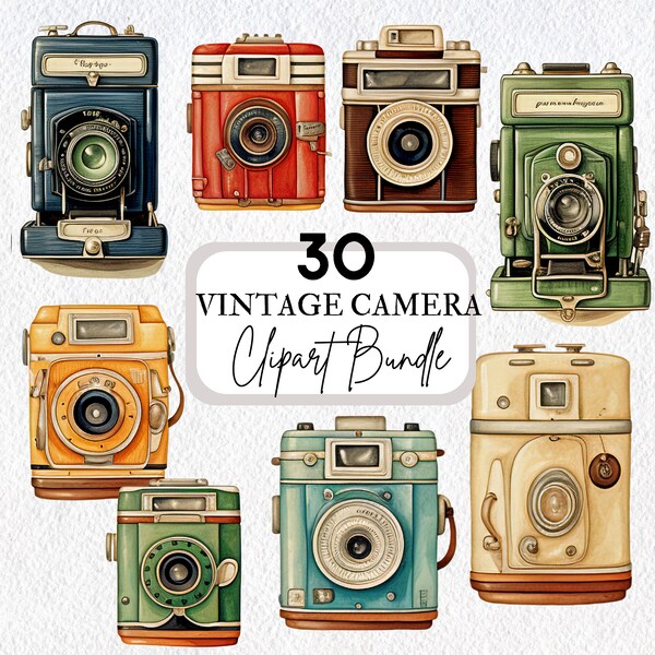 Vintage camera Clipart, Nostalgic design elements, Antique Camera Illustrations, retro camera Clip Art Bundle, PNG, Instant download.