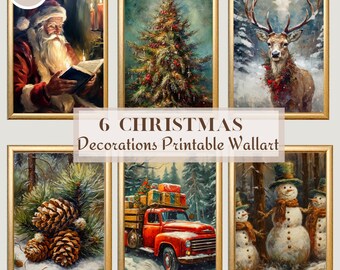 Vintage Christmas Decoration Printable Wall Art Bundle, Vintage Christmas Decoration, Printable Wall Art Bundle, Festive Home Decor