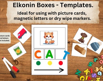 Elkonin boxes templates - CVC words - phoneme segmentation and blending - word blending printable templates