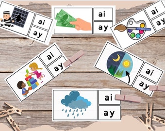 Printable ai ay Vowel Teams Phonics Reading Game