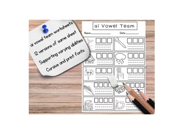 Printable Phonics Vowel Team Worksheet Bundle Long a sound ai