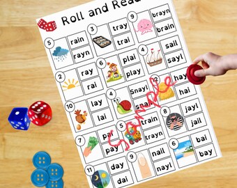 Printable Phonics Vowel Team Read and Roll Game Ai Ay