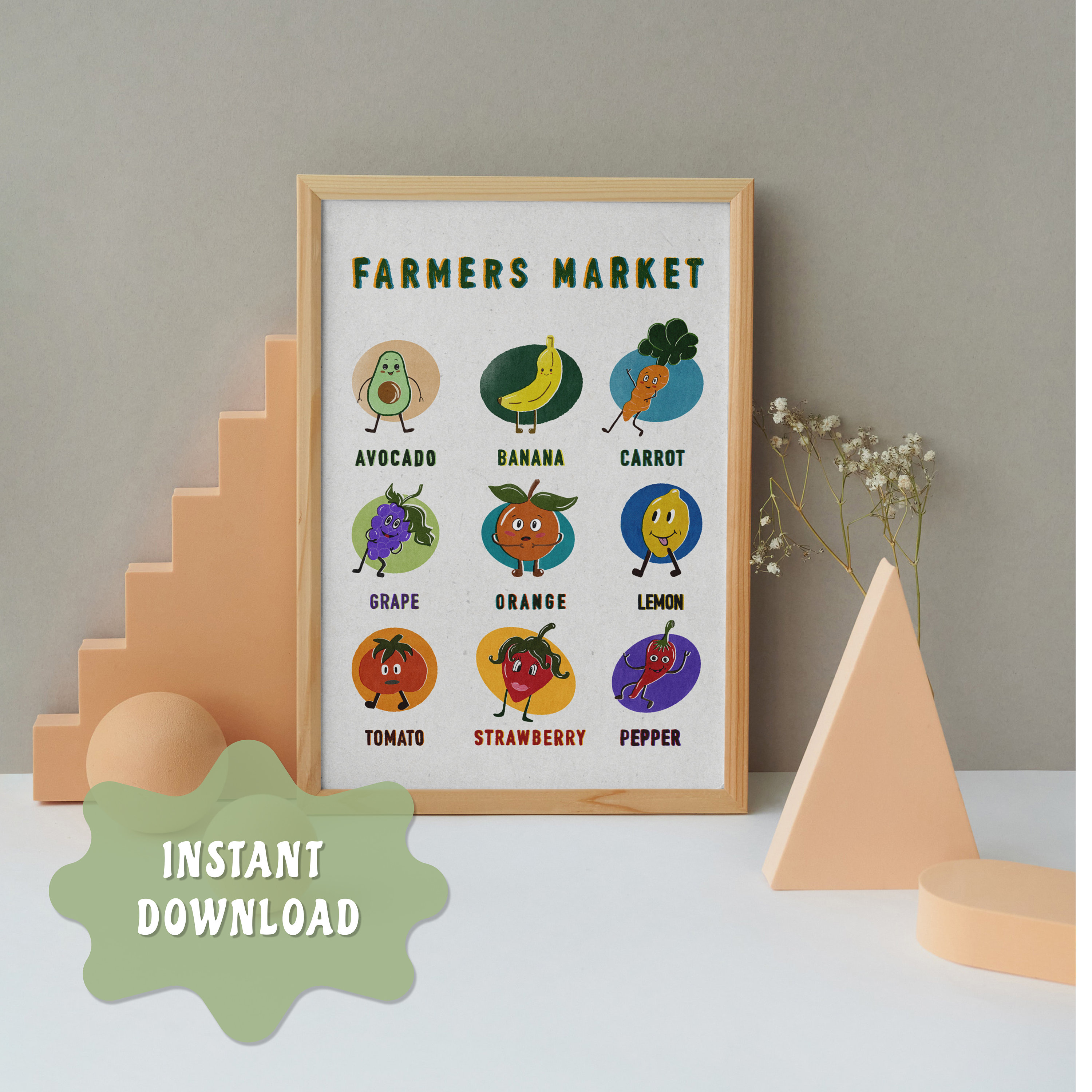 Seasonal Food Poster, Art for Kids Hub, Vegetable Poster, Risograph