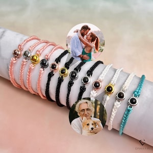 Projection Photo Bracelet, Personalized Charm Rope Bracelet, Picture Jewelry, Bracelet for Mothers Day, Gift for Her, Couple Bracelet