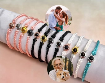 Bracelet photo avec projection, bracelet corde à breloques personnalisé, image à l'intérieur de bijoux, bracelet pour la fête des mères, cadeau pour elle, cadeau de Pâques