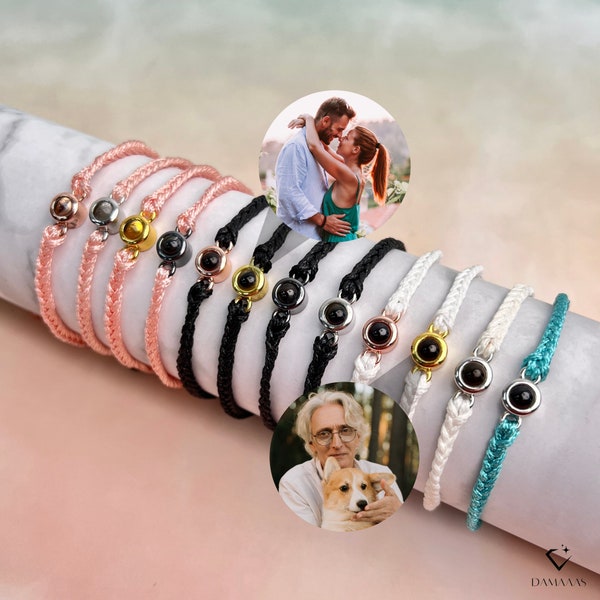 Projection Photo Bracelet, Personalized Charm Rope Bracelet, Picture Jewelry, Bracelet for Mothers Day, Gift for Her, Couple Bracelet