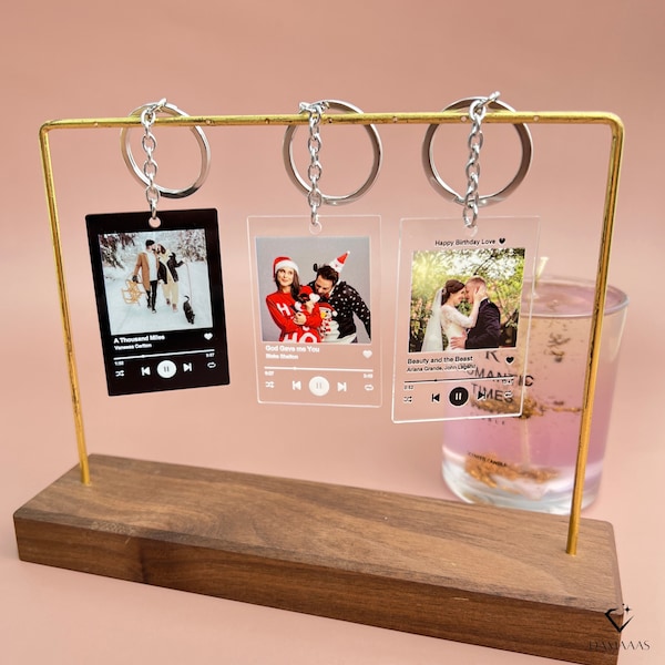 Personalized Song Keychain Plaque, Custom Keyring, Any Photo, Any Song / Playlist / Album, Christmas Gift for Her, Best Friend Gift