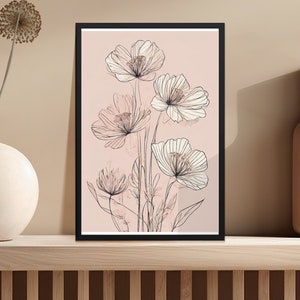 Botanical Line Art Printable Wall Decor, Minimalist Floral Digital Print, Modern Home Decor, Instant Download, Abstract Flower Illustration