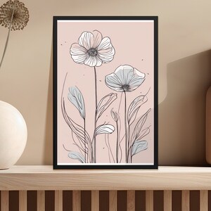 Minimalist Floral Line Drawing Art, Printable Abstract Flowers, Modern Wall Decor, Instant Download, Botanical Illustration, Home Decor
