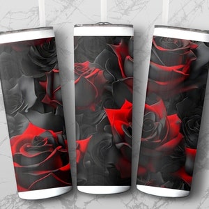 3d black &red rose 20oz Tumbler Sublimation Wrap, Straight and Tapered Tumbler Wrap, High Resolution PNG, Instant Download, 300 DPI