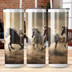 Wild Horses Running Free. 20oz Tumbler Sublimation Wrap, Straight and Tapered Tumbler Wrap, High Resolution PNG, Instant Download, 300 DPI