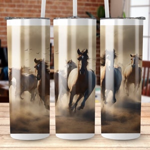 Wild Horses Running Free. 20oz Tumbler Sublimation Wrap, Straight and Tapered Tumbler Wrap, High Resolution PNG, Instant Download, 300 DPI