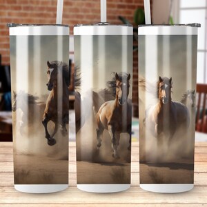 Wild Horses Running Free. 20oz Tumbler Sublimation Wrap, Straight and Tapered Tumbler Wrap, High Resolution PNG, Instant Download, 300 DPI