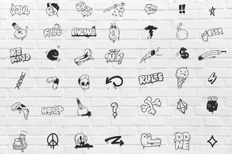 Graffiti Wall Art Bundle, Graffiti Stickers, Graffiti Doodle, Design