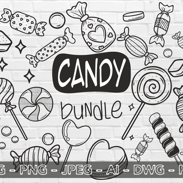 Bundle SVG bonbon, bonbons Doodle, autocollant bonbon, clipart bonbon, fichier de coupe Circut, sucette svg, Svg de bonbons, bonbons mignons, vecteur de bonbons