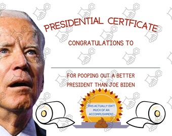 Funny Joe Biden Gag Gift Certificate for Conservative Blue Elephant Gift Printable Certificate Template for MAGA fan FJB Anti Biden G