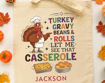 Personalisierte Truthahn Auflauf Tragetasche, Thanksgiving Dinner Geschenk