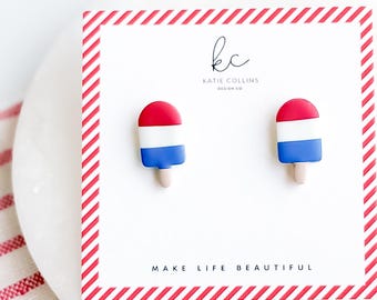 Pendientes de paleta hechos a mano del 4 de julio: aretes patrióticos de arcilla polimérica